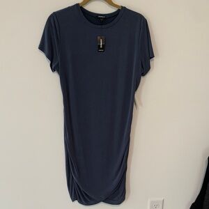 Express Slate Blue Tee Dress large nwt stretch knit crew neck